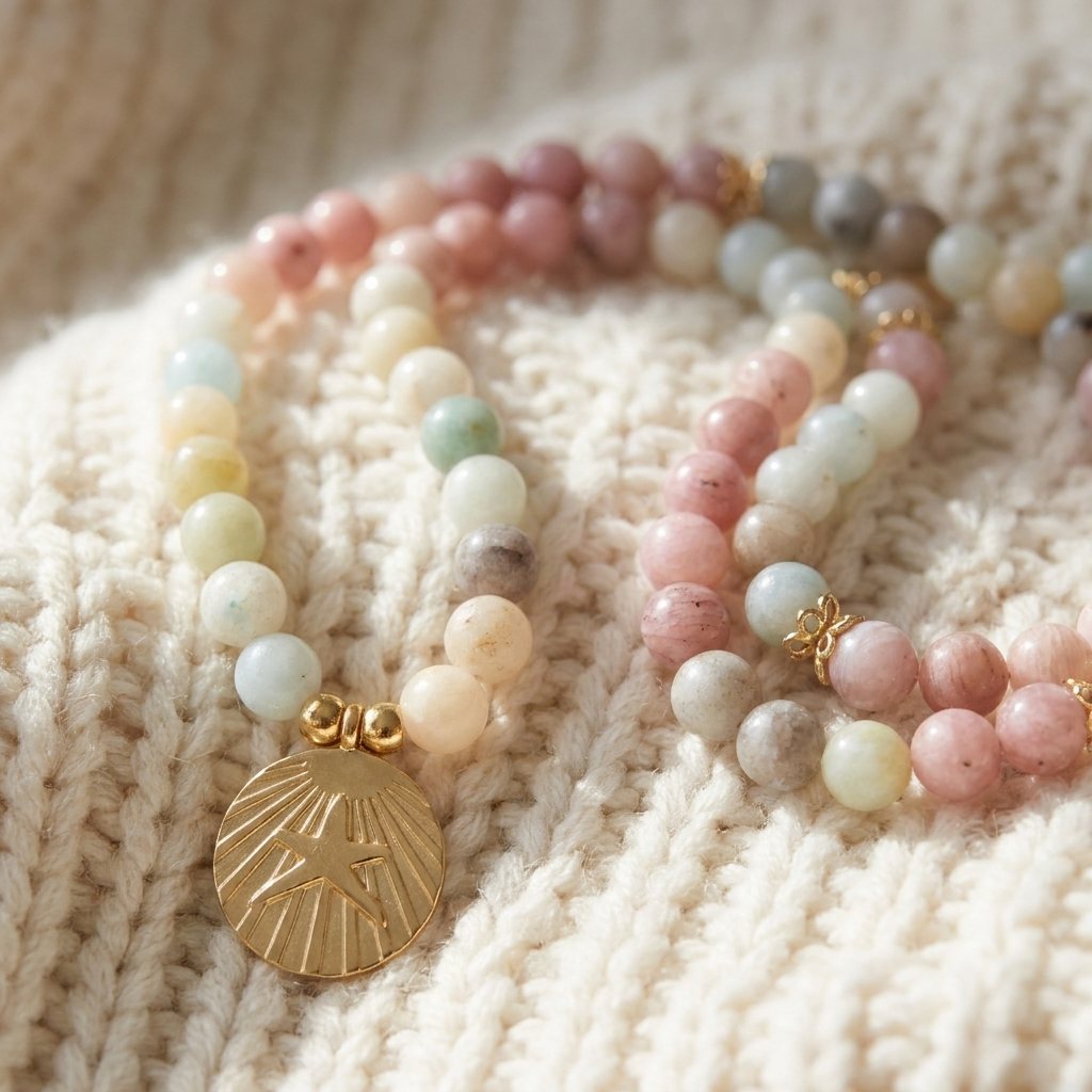 Mala "Océan" en Amazonite & Rhodochrosite