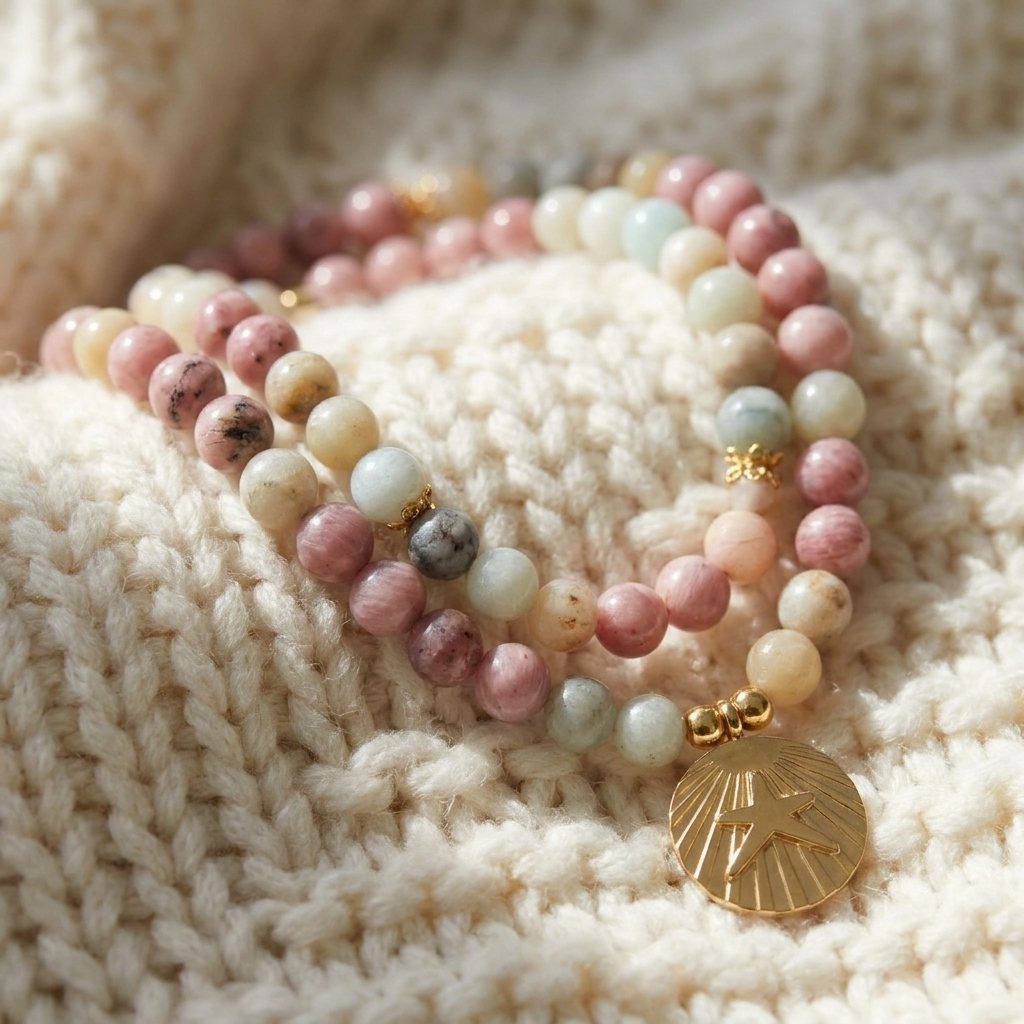 Mala "Océan" en Amazonite & Rhodochrosite