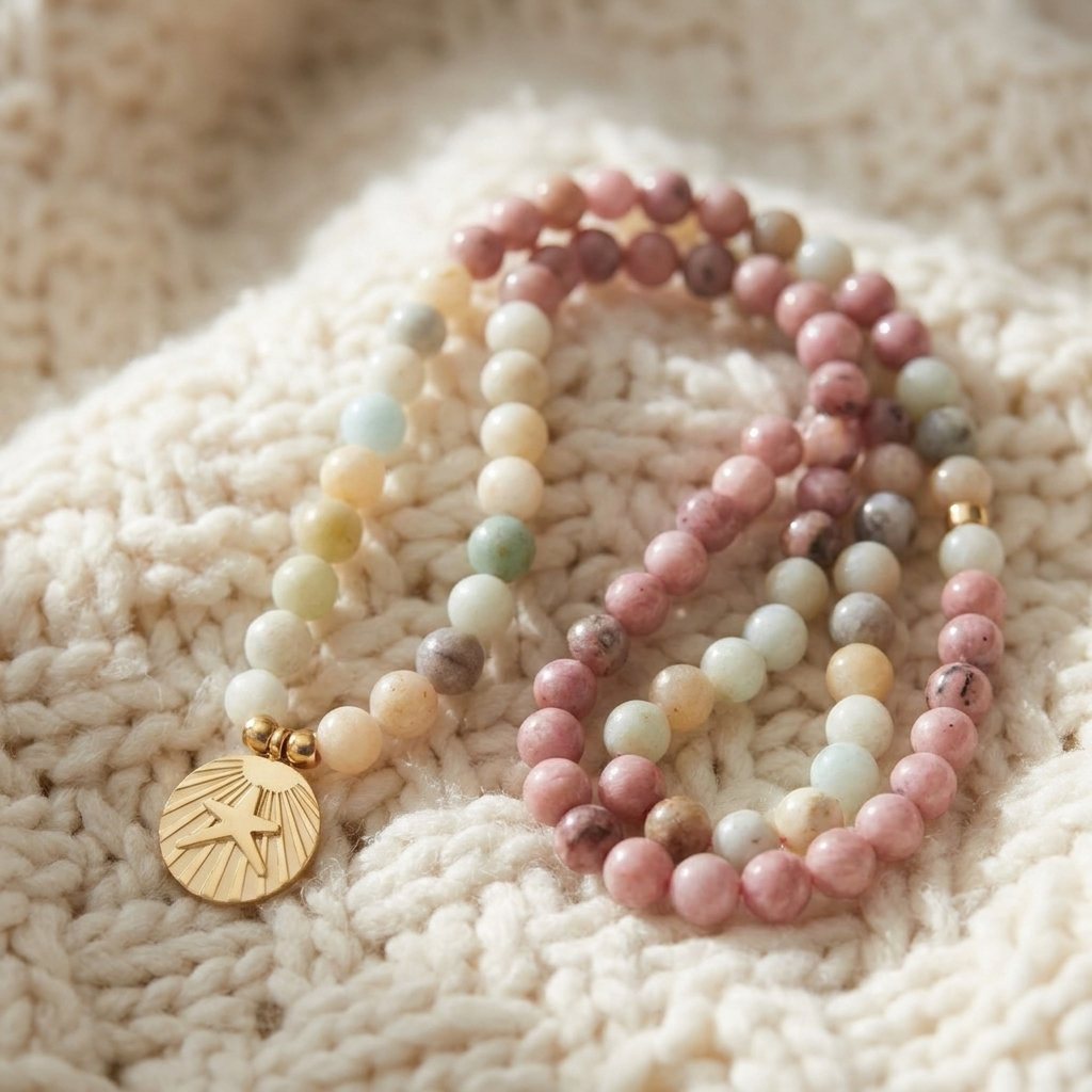Mala "Océan" en Amazonite & Rhodochrosite