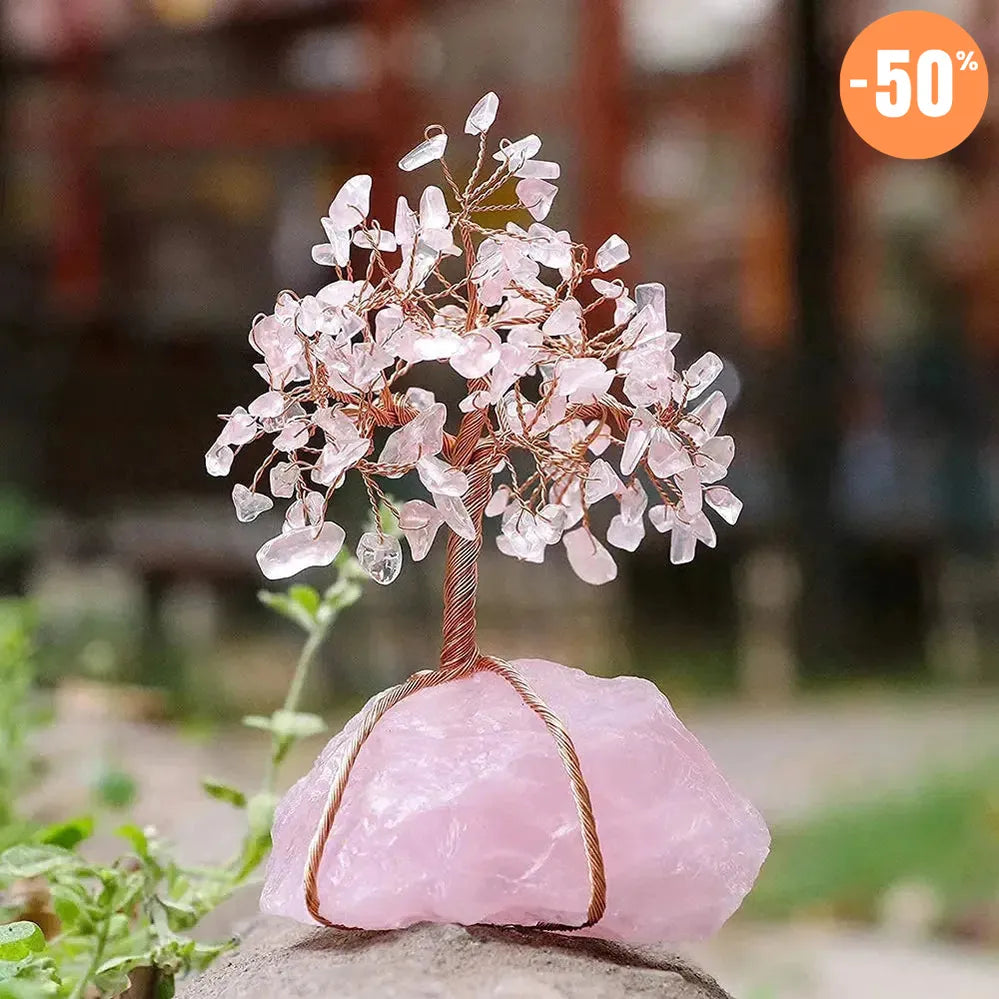 Arbre Bonsaï en Pierres avec base en Quartz naturel et fil de Cuivre