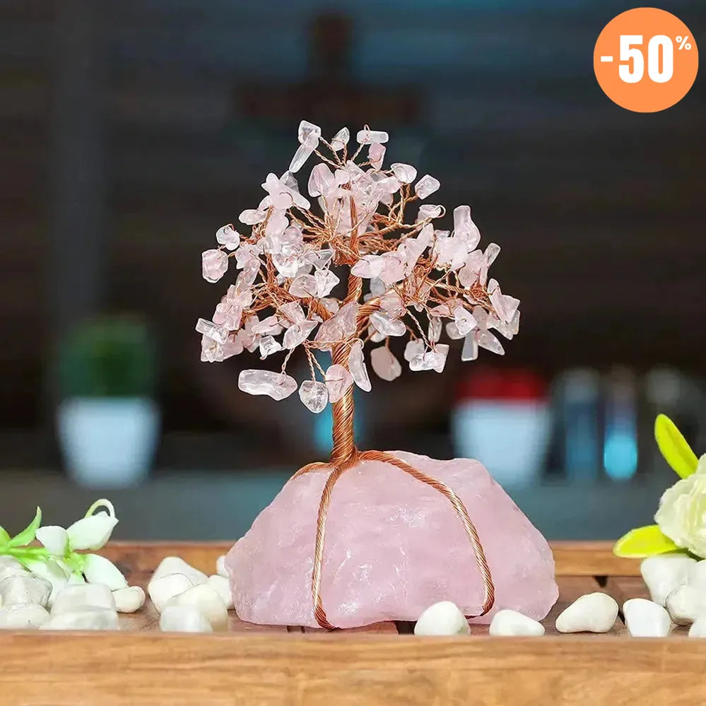 Arbre Bonsaï en Pierres avec base en Quartz naturel et fil de Cuivre