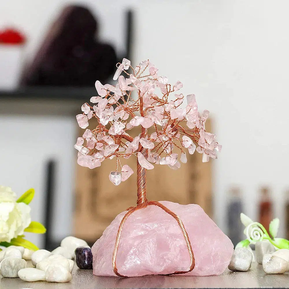 Arbre Bonsaï en Pierres avec base en Quartz naturel et fil de Cuivre