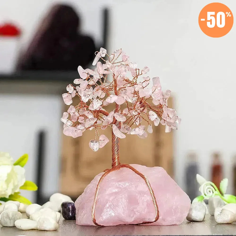 Arbre Bonsaï en Pierres avec base en Quartz naturel et fil de Cuivre
