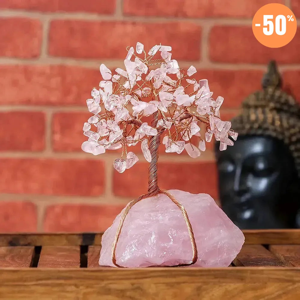 Arbre Bonsaï en Pierres avec base en Quartz naturel et fil de Cuivre