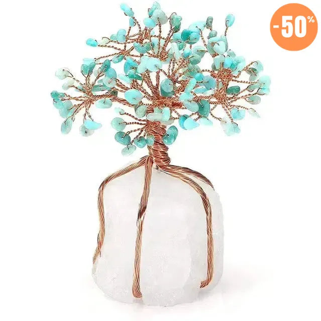 Arbre Bonsaï en Pierres avec base en Quartz naturel et fil de Cuivre