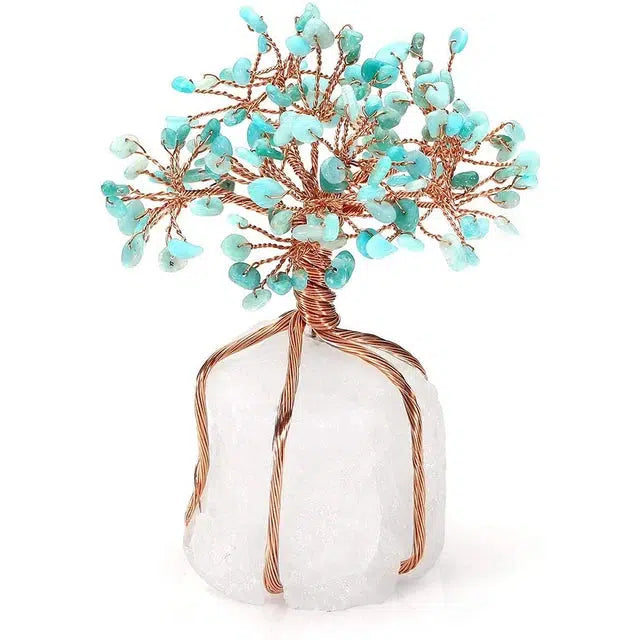 Arbre Bonsaï en Pierres avec base en Quartz naturel et fil de Cuivre