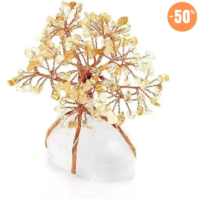 Arbre Bonsaï en Pierres avec base en Quartz naturel et fil de Cuivre