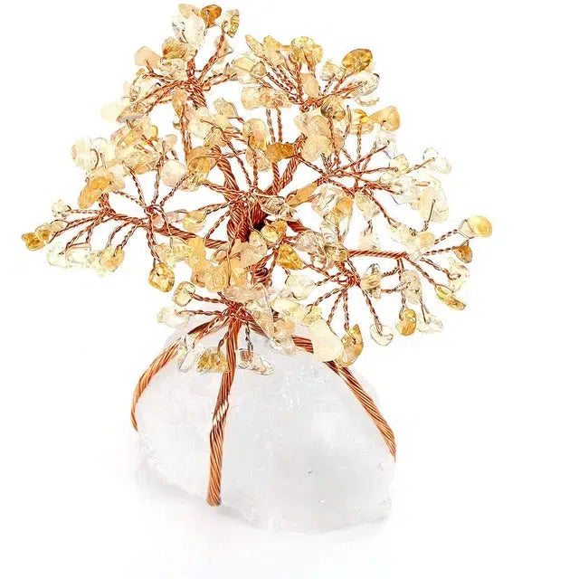 Arbre Bonsaï en Pierres avec base en Quartz naturel et fil de Cuivre