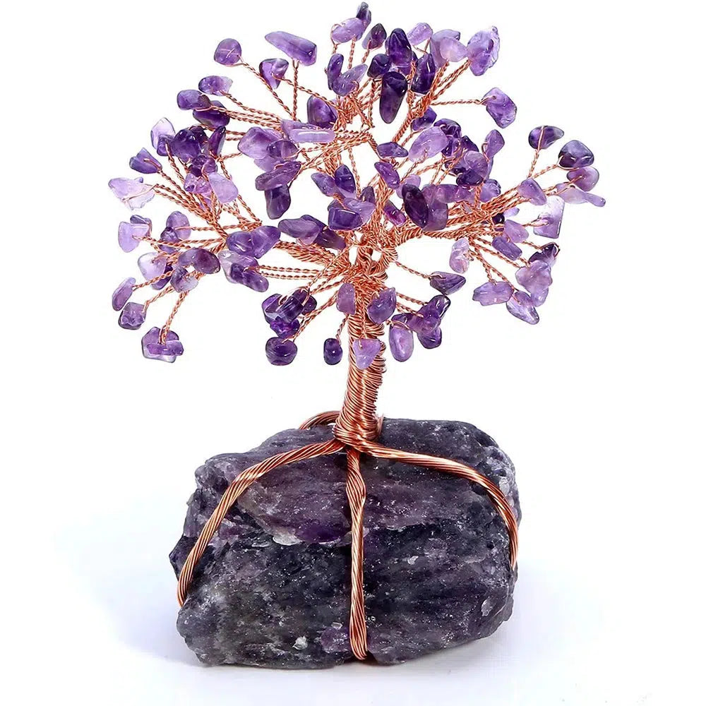 Arbre Bonsaï en Pierres avec base en Quartz naturel et fil de Cuivre