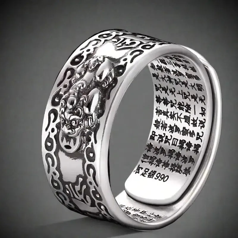 Bague Ajustable «Sutra du Cœur» en argent thaïlandais