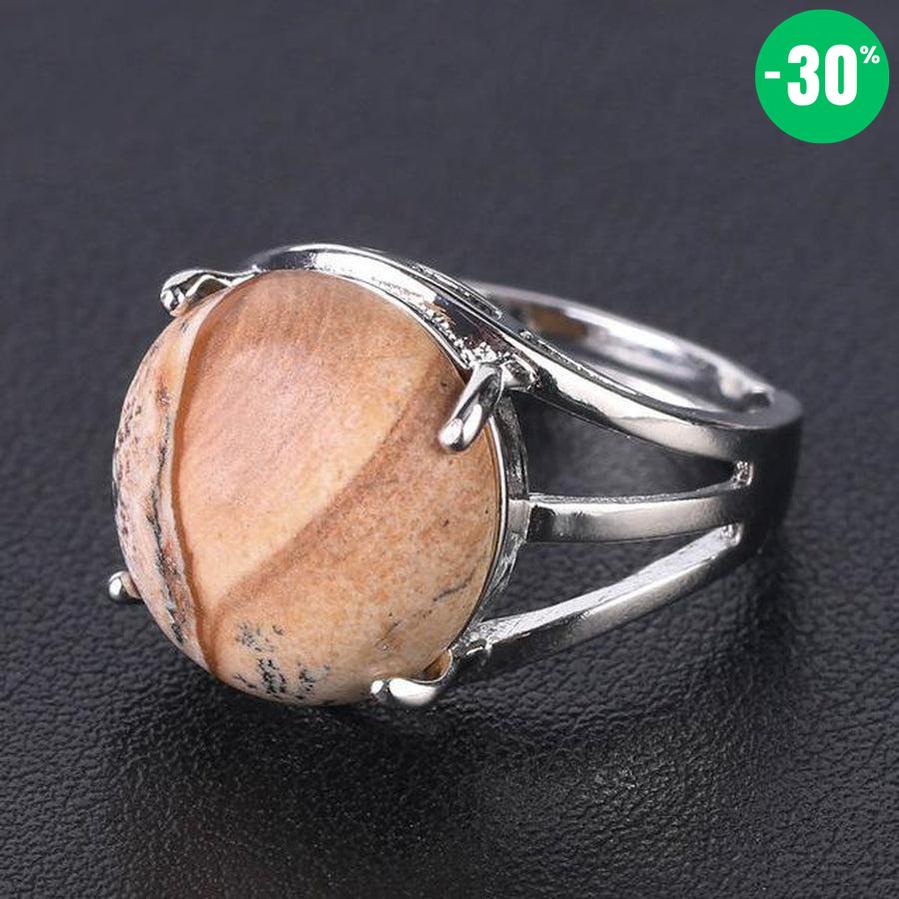 Bague cabochon en pierre sertie griffes