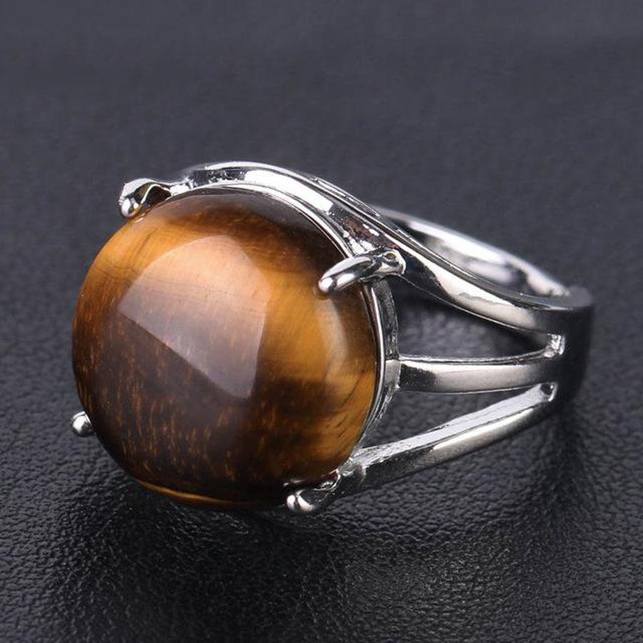 Bague cabochon en pierre sertie griffes