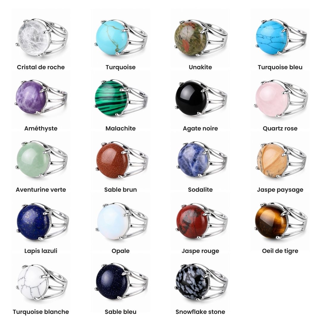 Bague cabochon en pierre sertie griffes