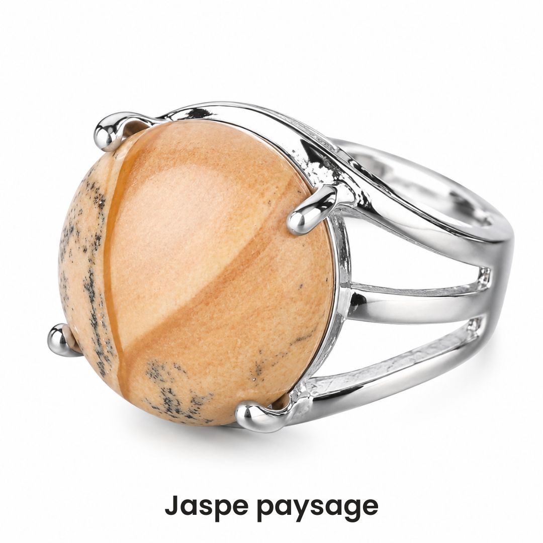 Bague cabochon en pierre sertie griffes