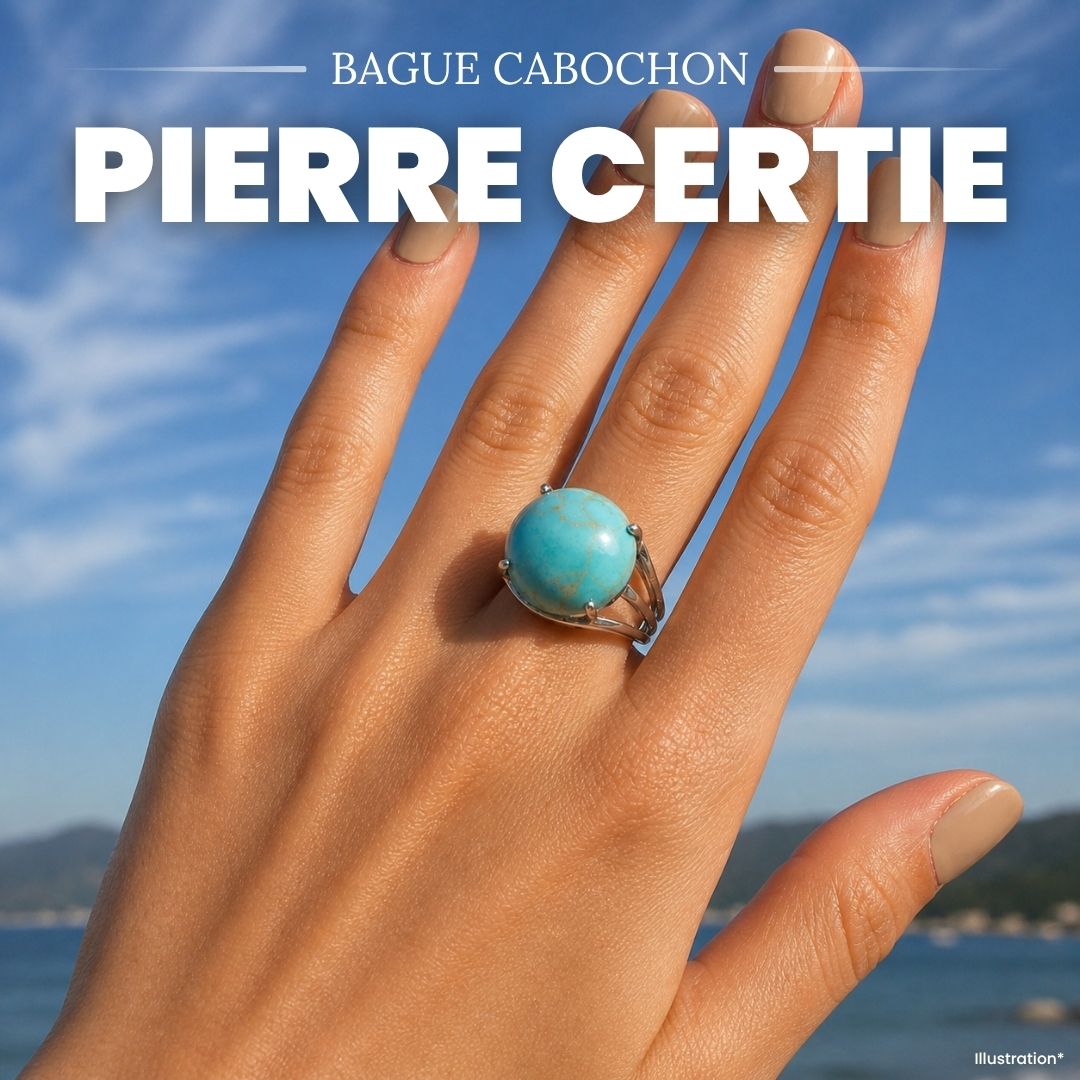 Bague cabochon en pierre sertie griffes