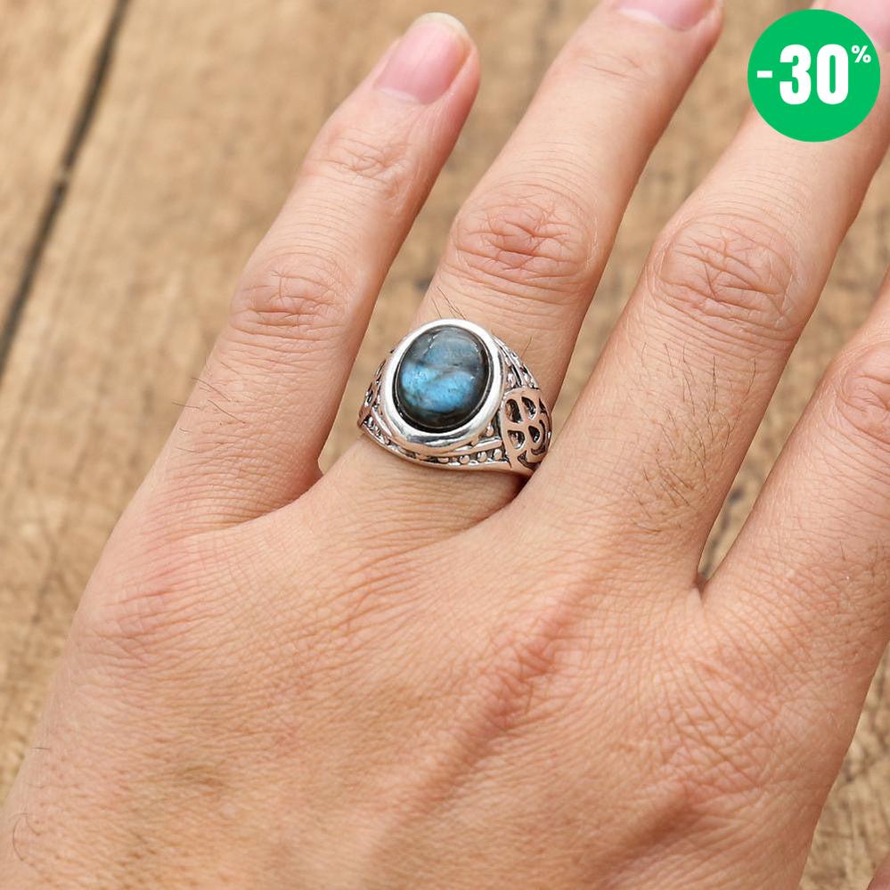 Bague de style antique en Labradorite (taille ajustable)