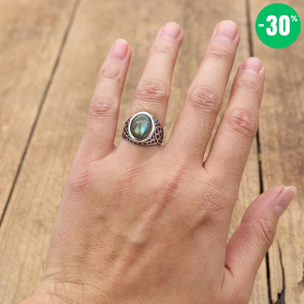 Bague de style antique en Labradorite (taille ajustable)
