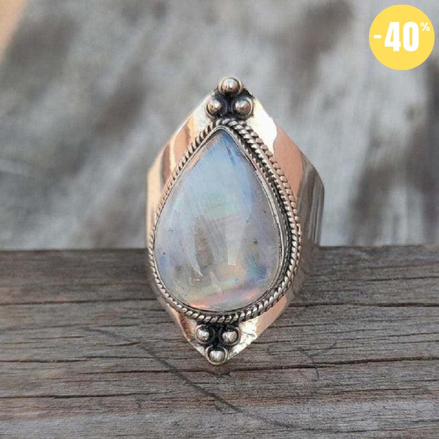 Bague «énergie positive» Pierre de lune en forme de goutte d’eau
