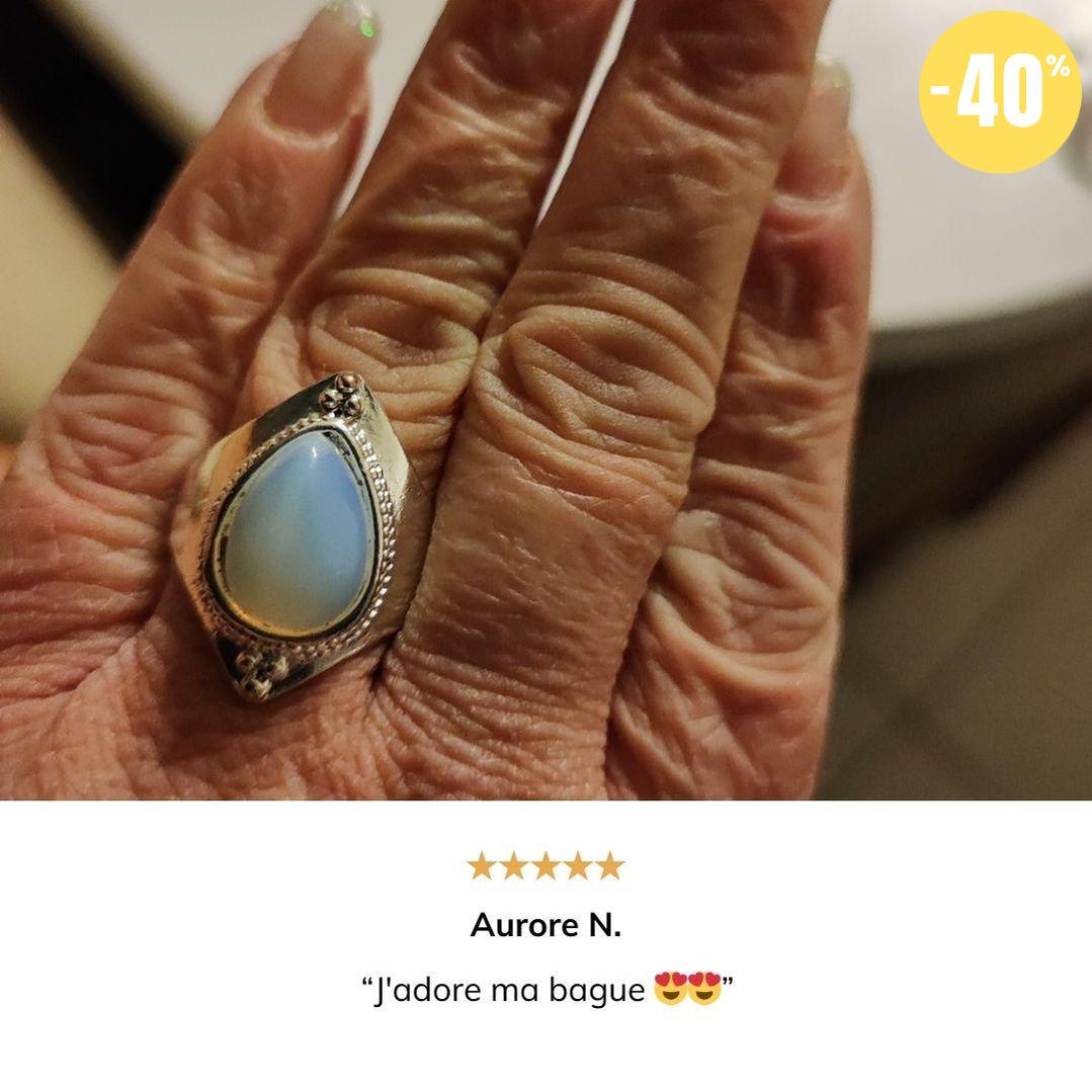 Bague «énergie positive» Pierre de lune en forme de goutte d’eau