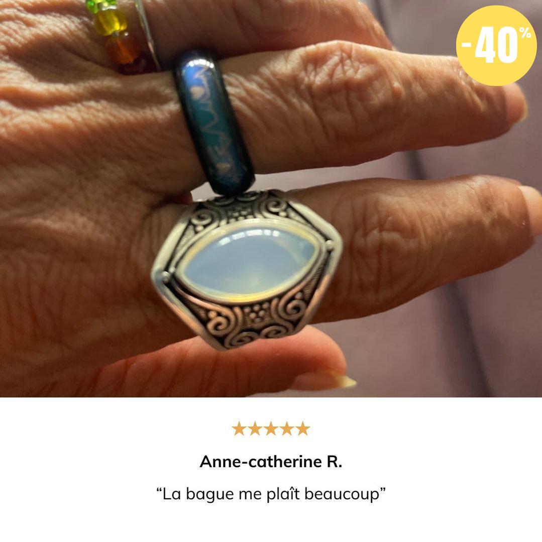 Bague «énergie positive» Pierre de lune en forme de goutte d’eau