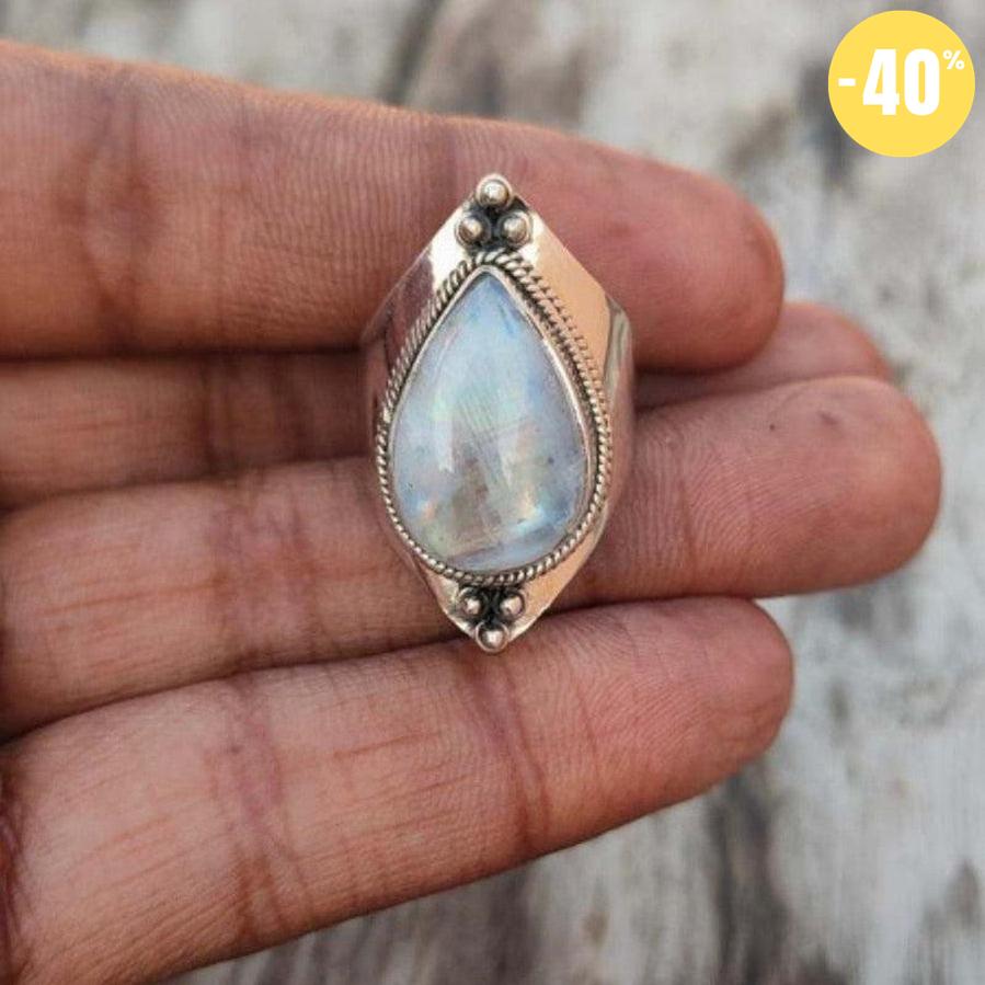 Bague «énergie positive» Pierre de lune en forme de goutte d’eau