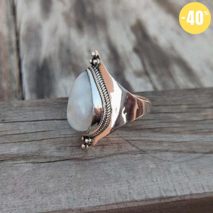 Bague «énergie positive» Pierre de lune en forme de goutte d’eau