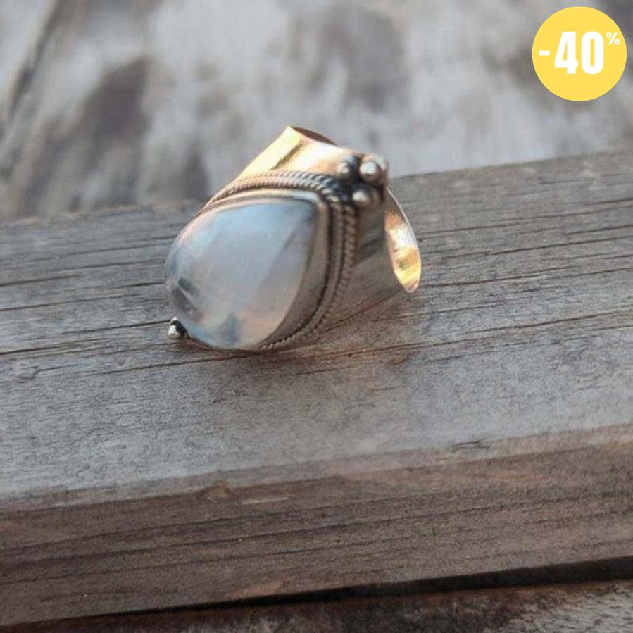 Bague «énergie positive» Pierre de lune en forme de goutte d’eau