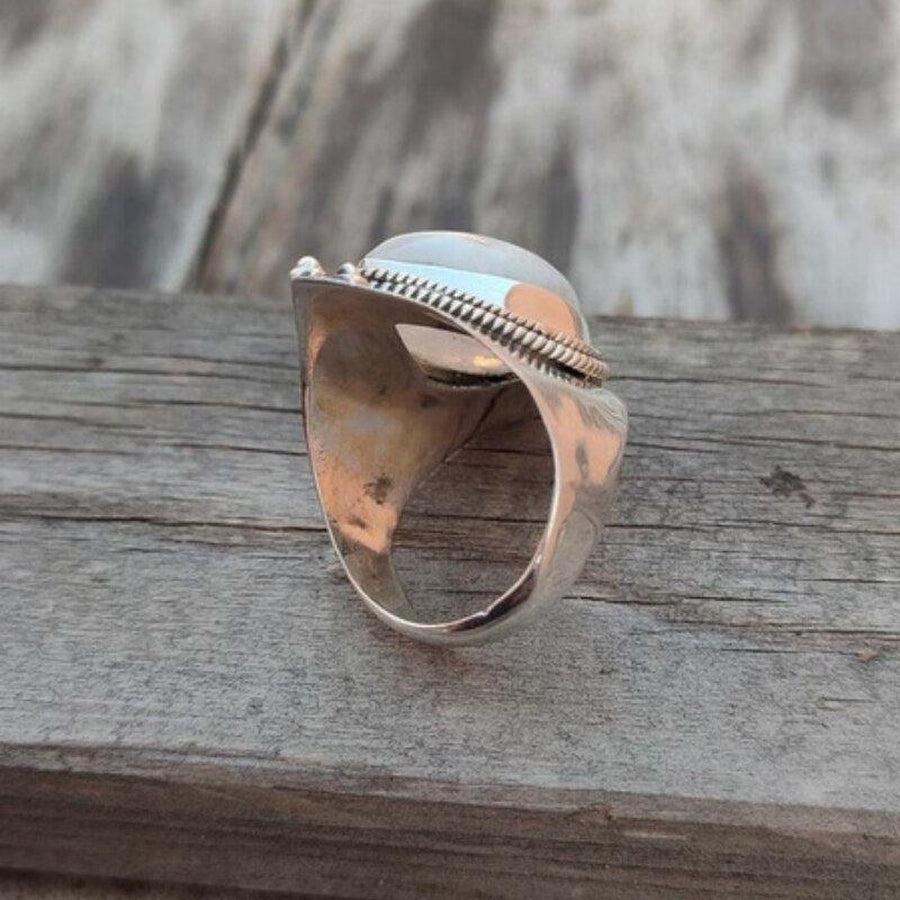 Bague «énergie positive» Pierre de lune en forme de goutte d’eau