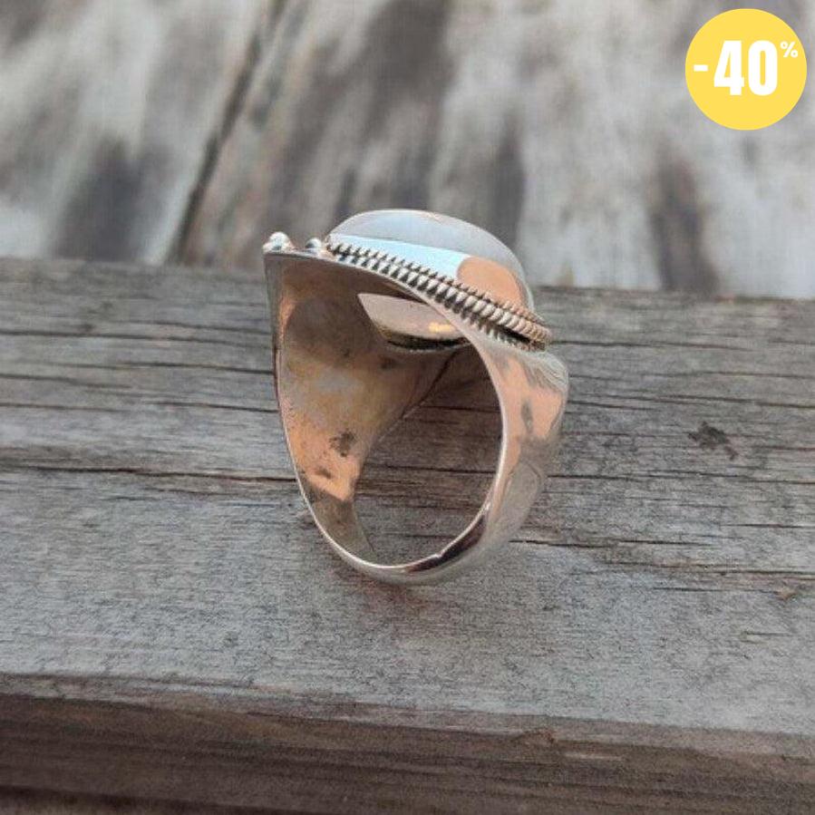 Bague «énergie positive» Pierre de lune en forme de goutte d’eau