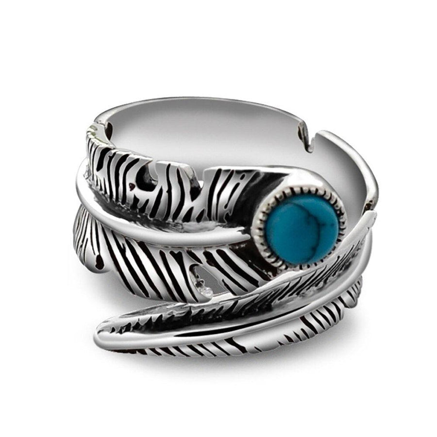 Bague plume en argent Sterling 925 et turquoise