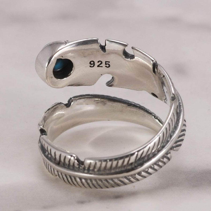Bague plume en argent Sterling 925 et turquoise