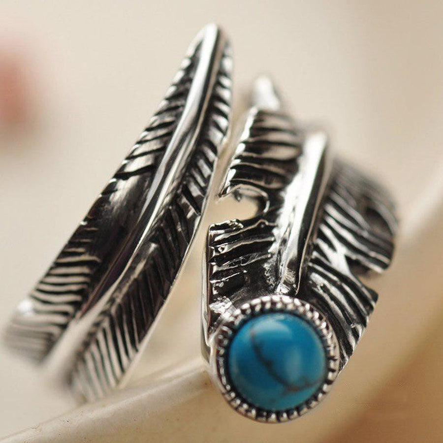 Bague plume en argent Sterling 925 et turquoise