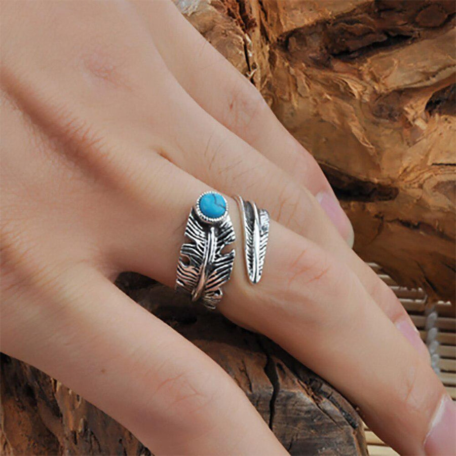 Bague plume en argent Sterling 925 et turquoise