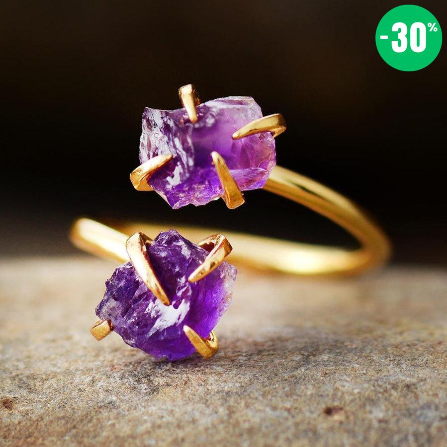 Bague réglable deux pierres Améthystes griffées