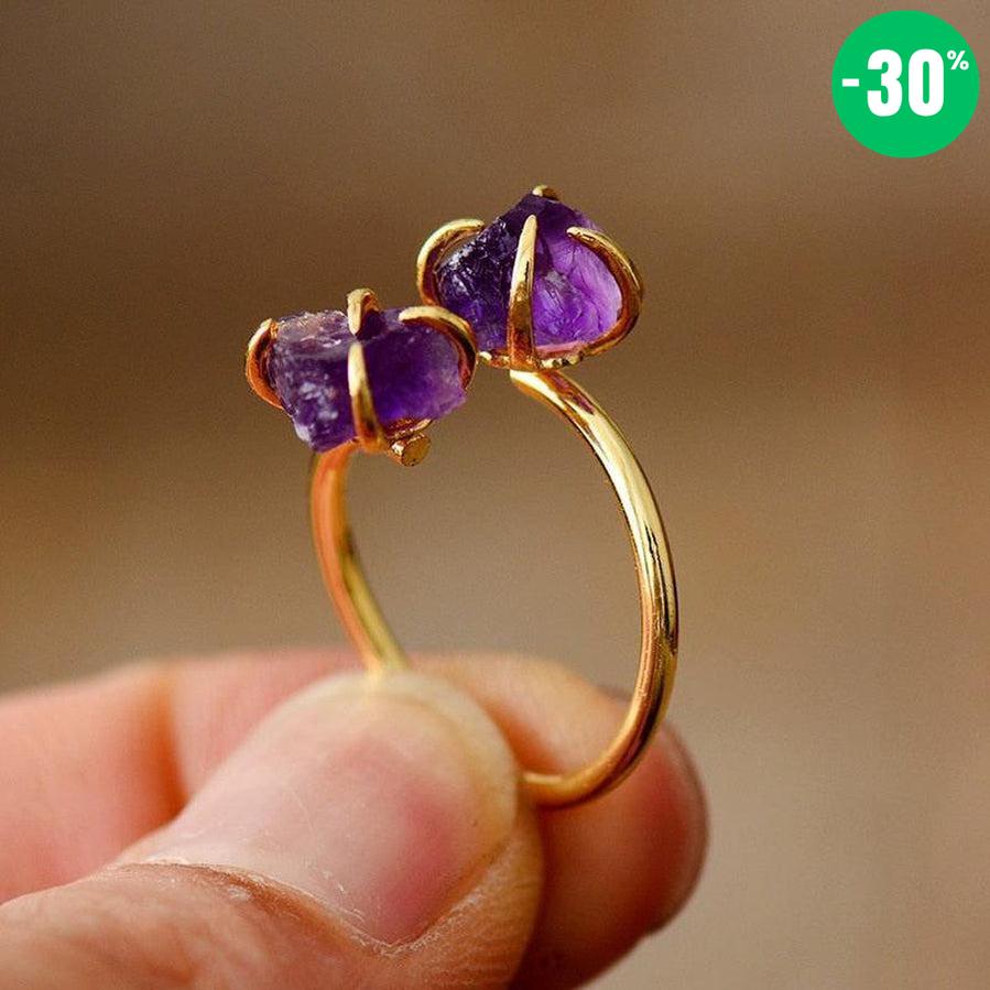 Bague réglable deux pierres Améthystes griffées