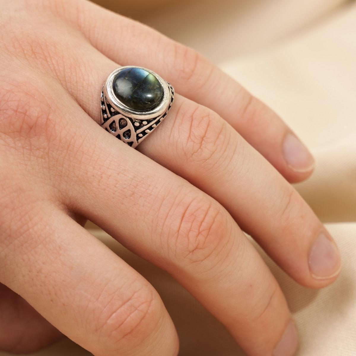 Bague Style Antique en Labradorite Ajustable