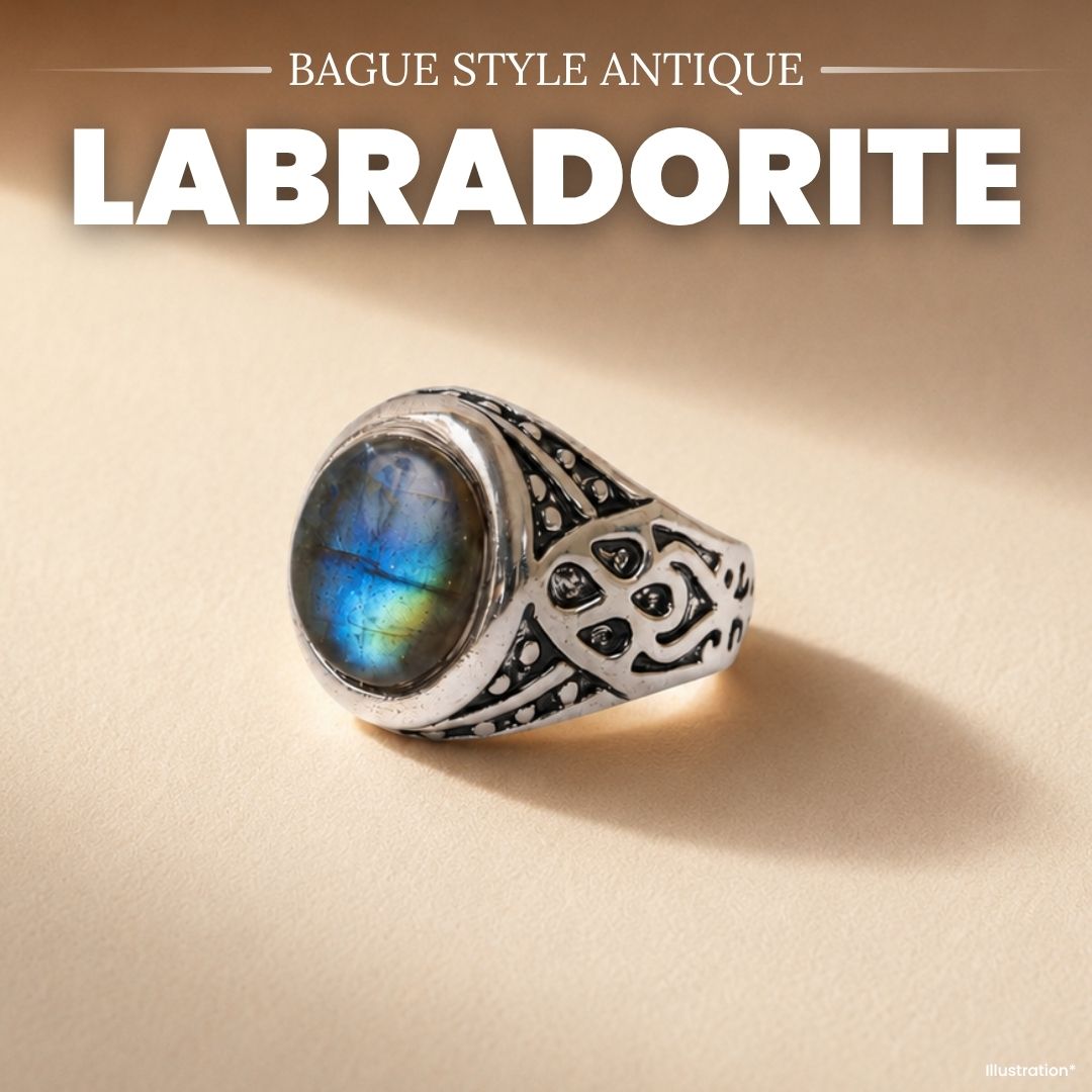 Bague Style Antique en Labradorite Ajustable