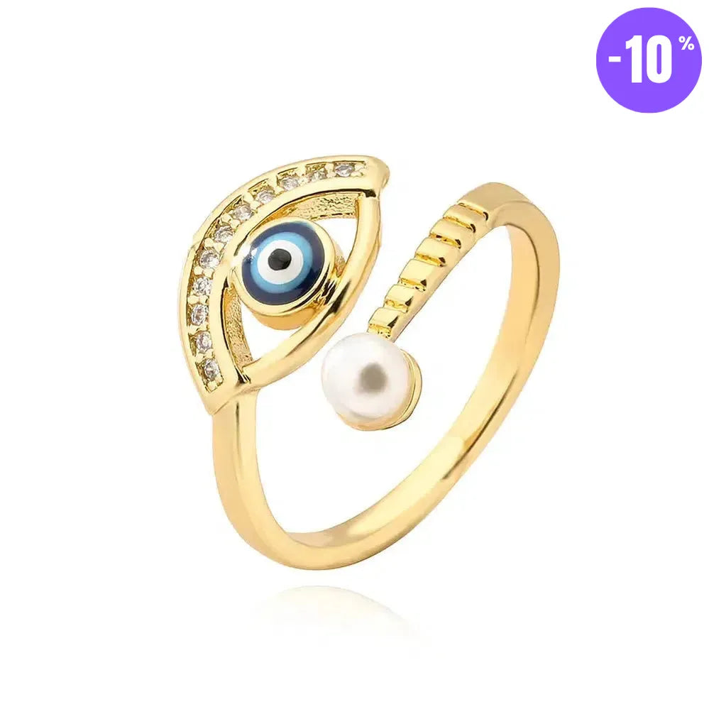 Bague turque Mauvais Œil bleu, dorée de Luxe