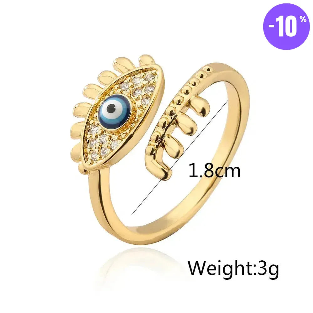 Bague turque Mauvais Œil bleu, dorée de Luxe