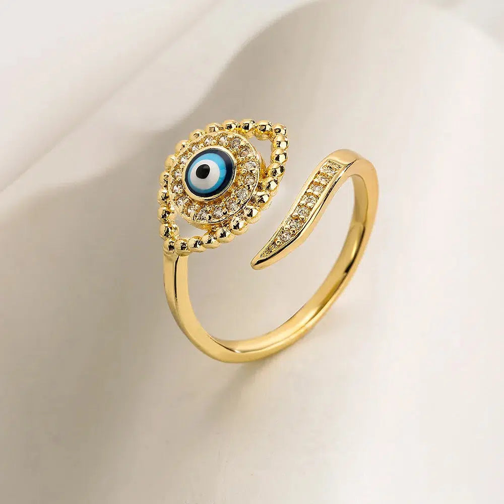 Bague turque Mauvais Œil bleu, dorée de Luxe