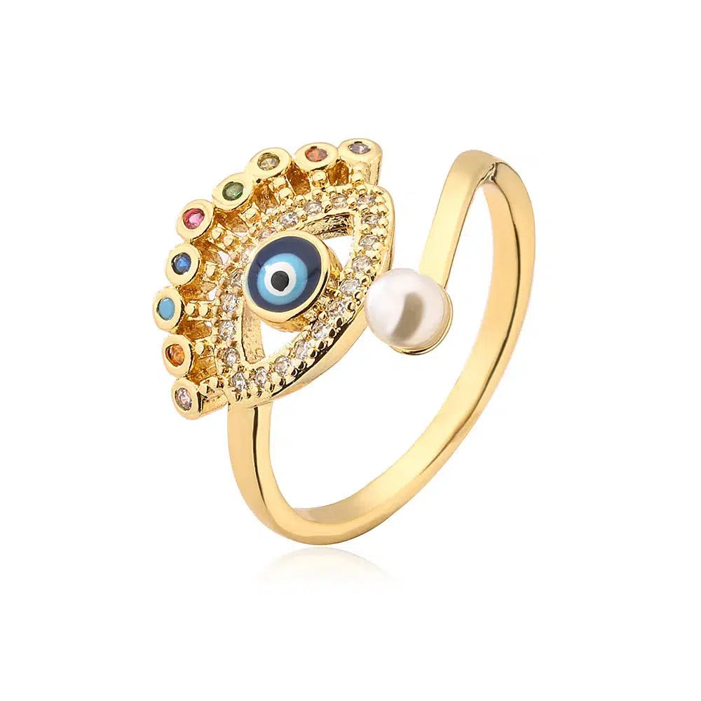 Bague turque Mauvais Œil bleu, dorée de Luxe