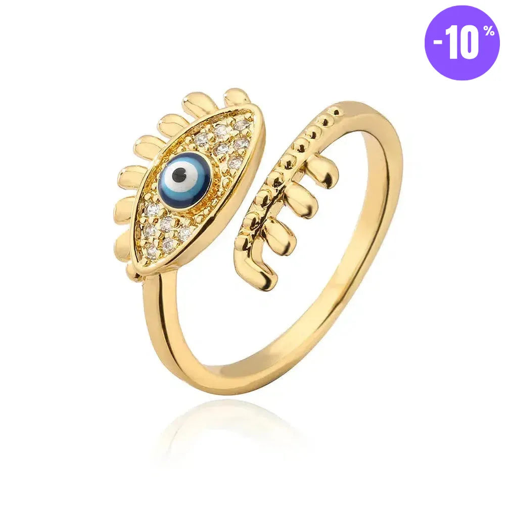 Bague turque Mauvais Œil bleu, dorée de Luxe