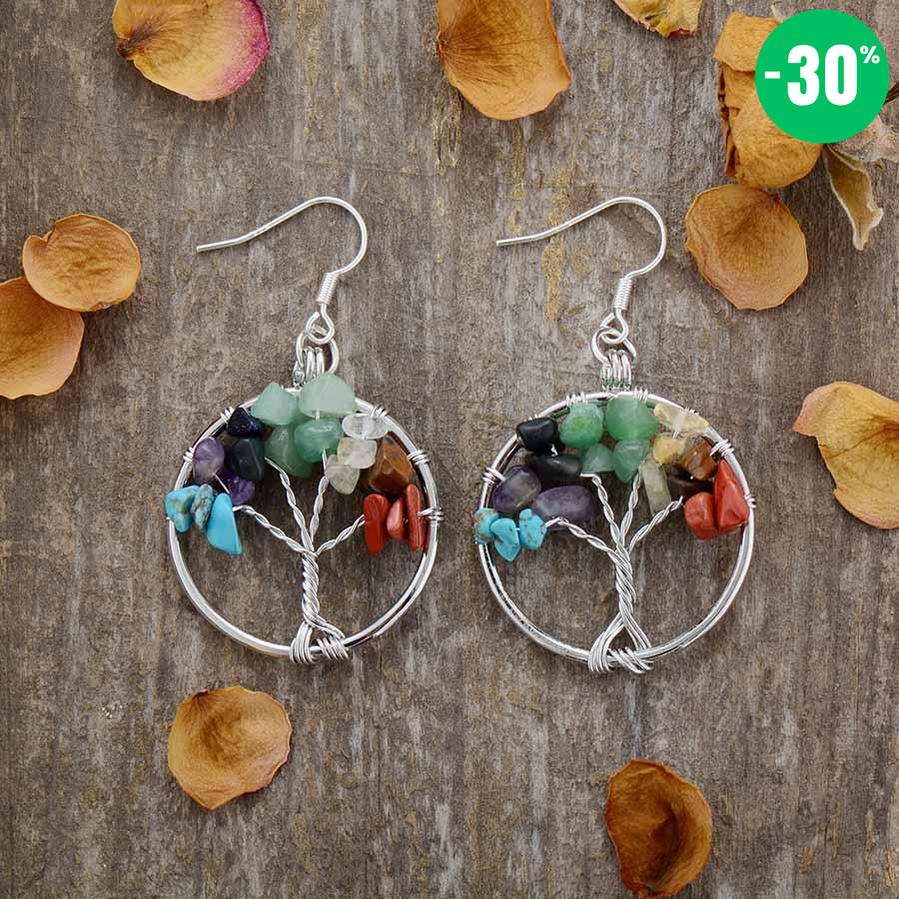 Boucles d’oreilles « Arbre de vie des 7 Chakras »