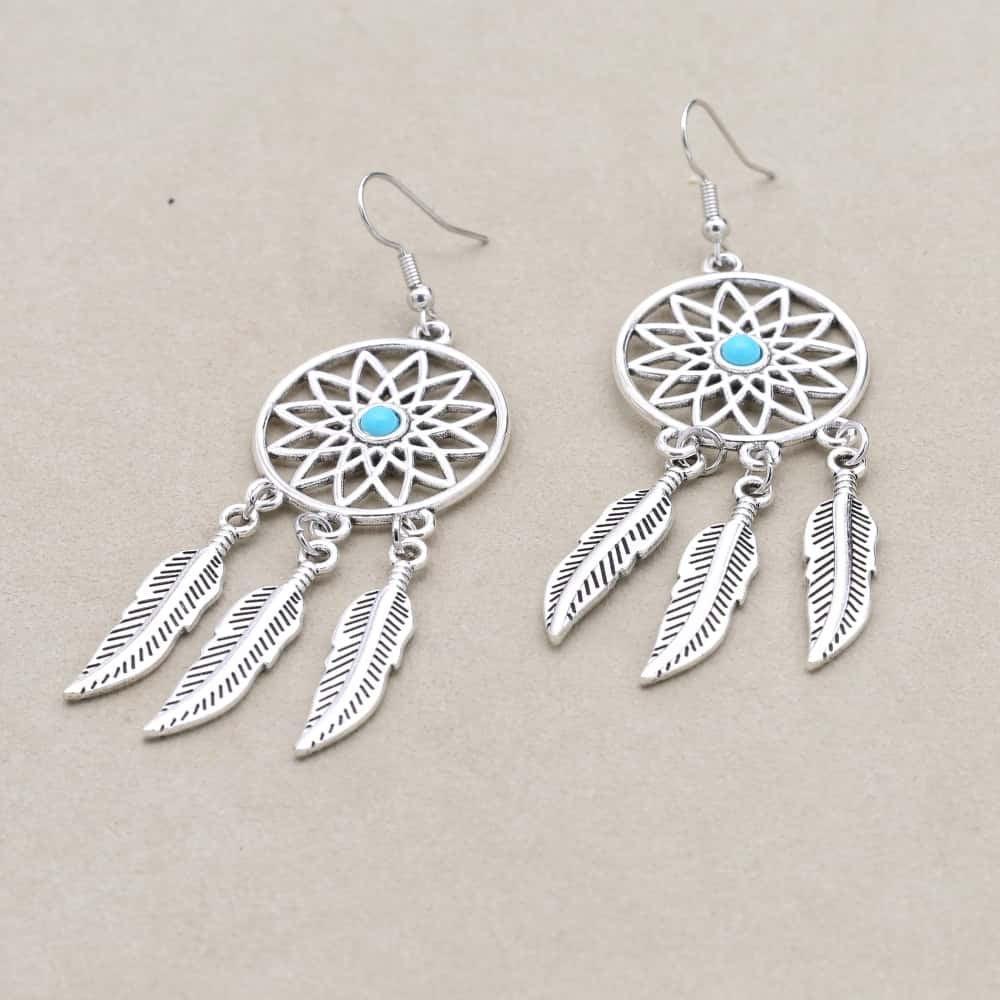Boucles d'oreilles Boheme à plume attrape rêve