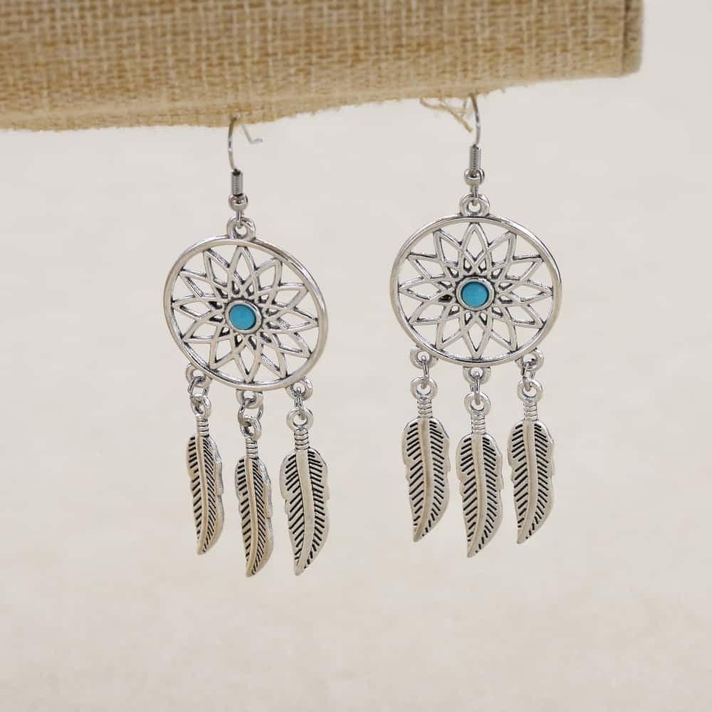Boucles d'oreilles Boheme à plume attrape rêve