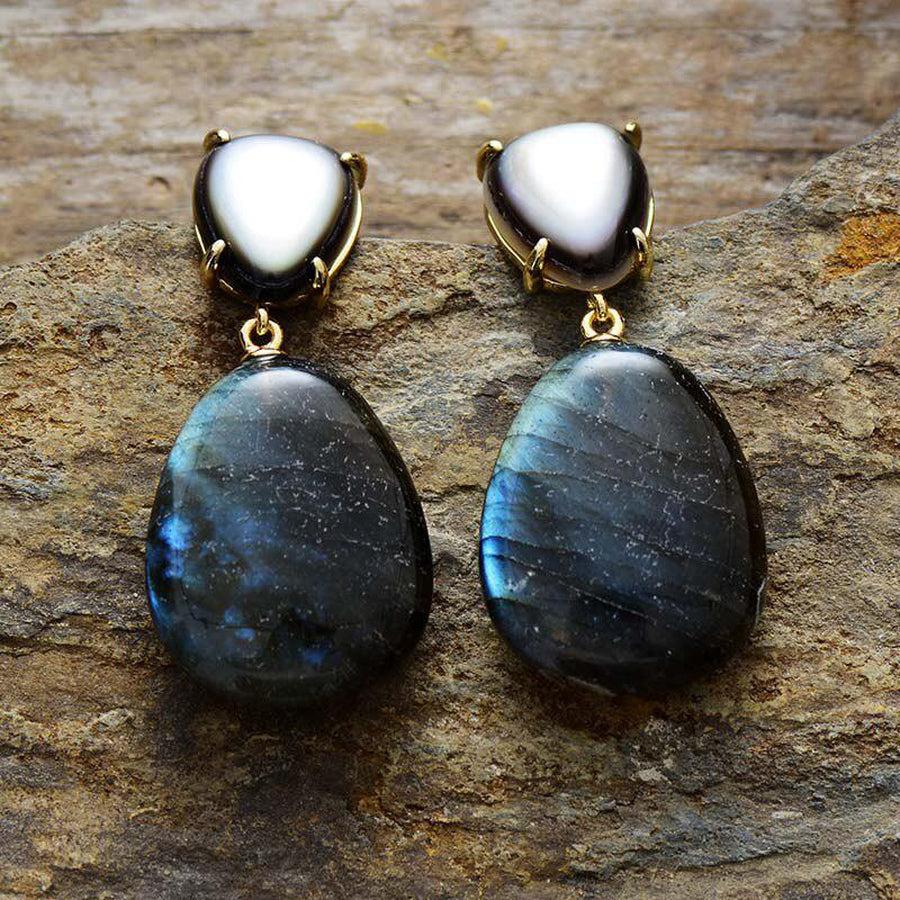 Boucles d'oreilles de luxe pendantes en Labradorites