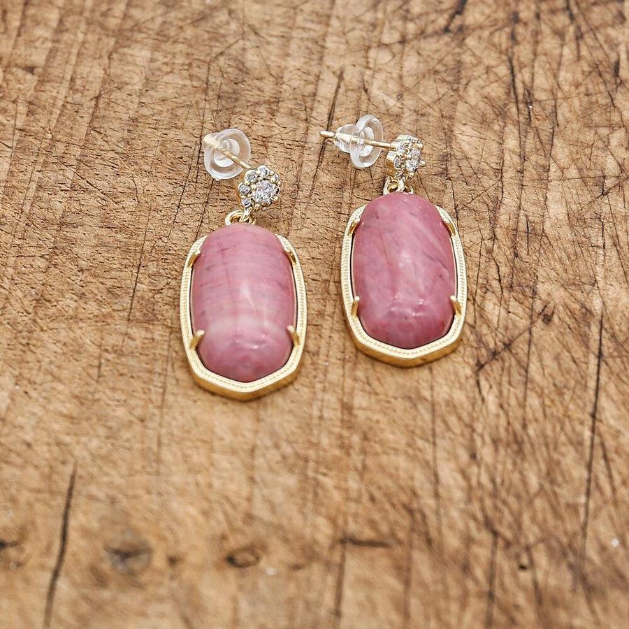 Boucles d’oreilles dorées en Rhodonite et strass