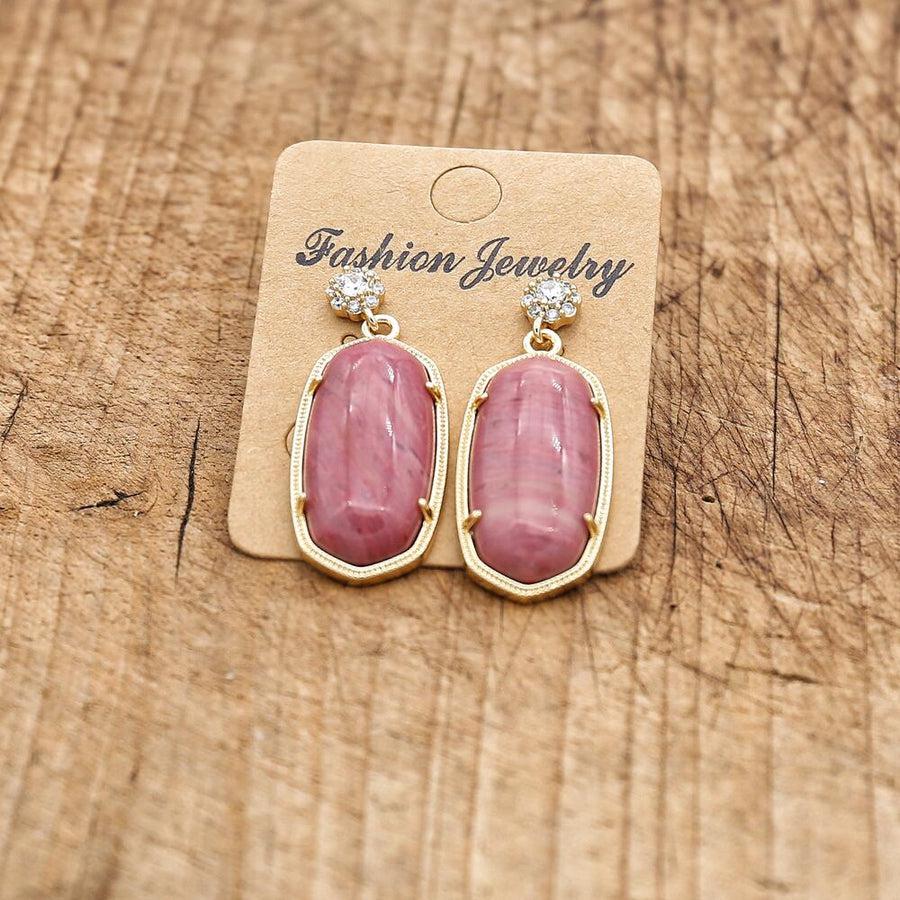 Boucles d’oreilles dorées en Rhodonite et strass