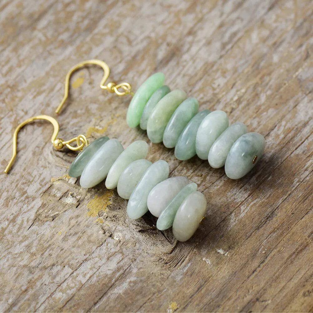 Boucles d'oreilles ethniques en pierres de Jade