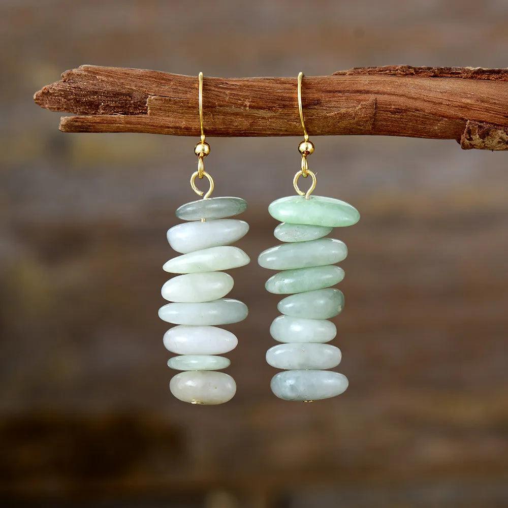 Boucles d'oreilles ethniques en pierres de Jade